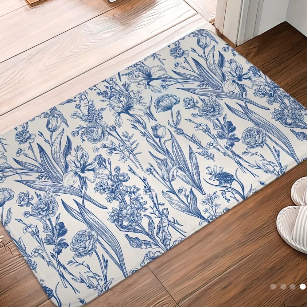 Blue and White Floral Kitchen Mat